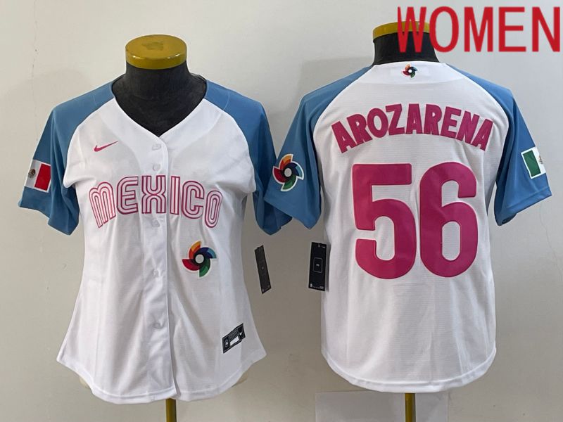 Women 2023 World Cub Mexico 56 Arozarena White Nike MLB Jersey13